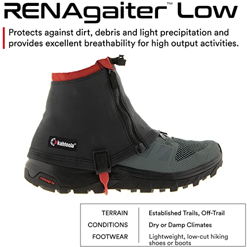 Kahtoola RENAgaiter Low Gaiters for Hiking, Mountaineering, Trail Running, Shoe & Boot Protection in Mud, Snow & Ice - Graphite - Large|X-Large