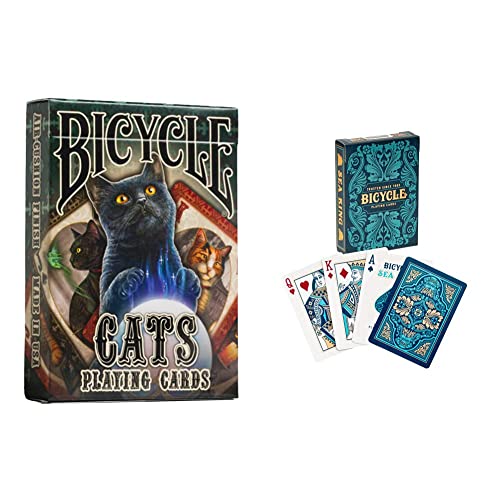 Bicycle Cats Playing Cards Designed by Lisa Parker, Black & Sea King Premium Playing Cards, 1 Deck