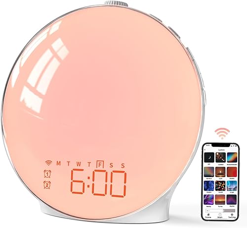 Reloj despertador Sunrise, luz de despertador inteligente compatible con Alexa, alarma dual con radio FM, función de repetición para personas que