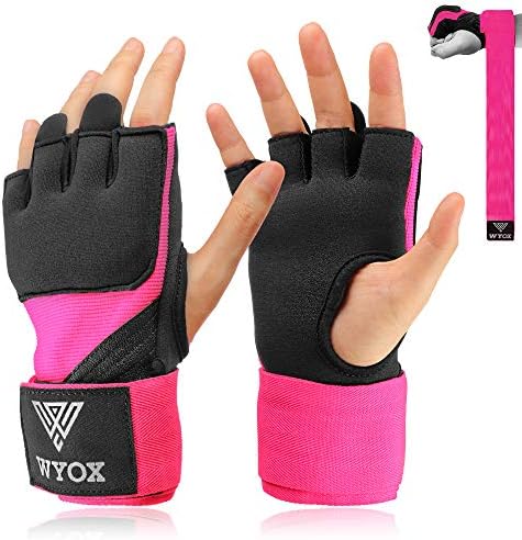 Hand Wraps Boxing Inner Gloves - Gel Elasticated Padded Bandages Under Mitts Long Wrist Support for MMA Muay Thai Kickboxing Martial Arts Training | Fist Protector (Pink, X-Small)