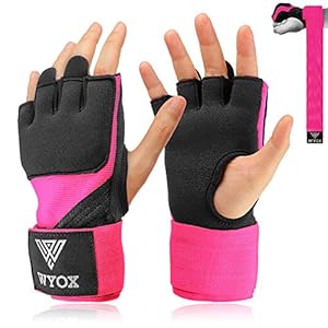 Hand-Wraps-Boxing-Inner-Gloves-Gel-Elasticated-Padded-Bandages-Under-Mitts-Long-Wrist-Support-for-MMA-Muay-Thai-Kickboxing-Martial-Arts-Training-Fist-Protector Hand Wraps Boxing Inner Gloves - Gel Elasticated Padded Bandages Under Mitts Long Wrist Support for MMA Muay Thai Kickboxing Martial Arts Training | Fist Protector (Pink, L/XL)