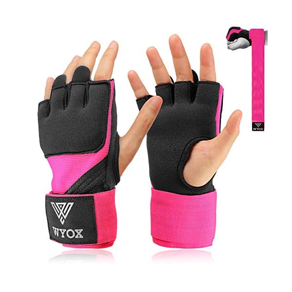 Hand-Wraps-Boxing-Inner-Gloves-Gel-Elasticated-Padded-Bandages-Under-Mitts-Long-Wrist-Support-for-MMA-Muay-Thai-Kickboxing-Martial-Arts-Training-Fist-Protector Hand Wraps Boxing Inner Gloves - Gel Elasticated Padded Bandages Under Mitts Long Wrist Support for MMA Muay Thai Kickboxing Martial Arts Training | Fist Protector (Pink, L/XL)