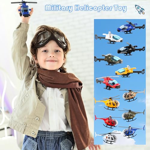 24 Pack Diecast Helicopter Toys Set Mini Alloy Helicopters Military Fighter Copters Pull Back Aircrafts for Party Favors Classroom Prizes Birthday Goodie Bag Fillers, 12 Colors