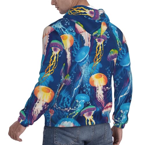 nanger Colored Jellyfish Print Men'S Casual Hooded Sweatshirt, Thin Fleece Long Sleeve Hoodie Pullover With Pocket4