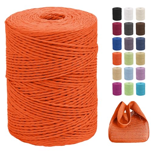 CAMAL Raphia à Crocheter pour Sac, 300m Fil de Raphia Papier pour Emballage de Décoration, 2mm Fil de Papier Ruban pour Crochet DIY Artisanat, Parti Chapeau, Bouquet de Mariage (Orange Rouge)