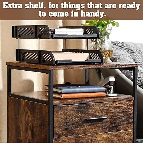 Tc-Homeny Mobile File Cabinet On Wheels Office Cabinet With 2 Drawers, Wood Filing Cabinet Fits A4 Or Letter Size For Home Office, Rustic Brown #TOP3