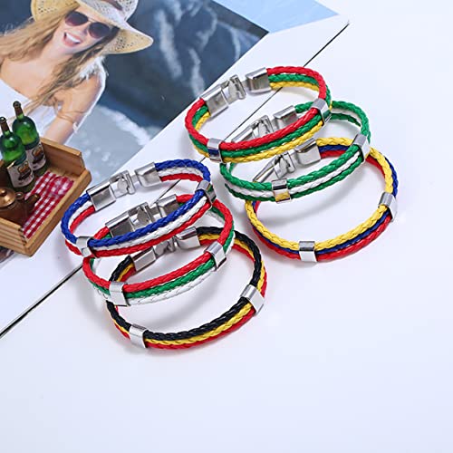 Handwoven Flag Leather Bracelet Multicolor National Flag PU Leather Bracelet Wrap Bangle with Alloy Clasp for Women Men Wristband Jewelry4