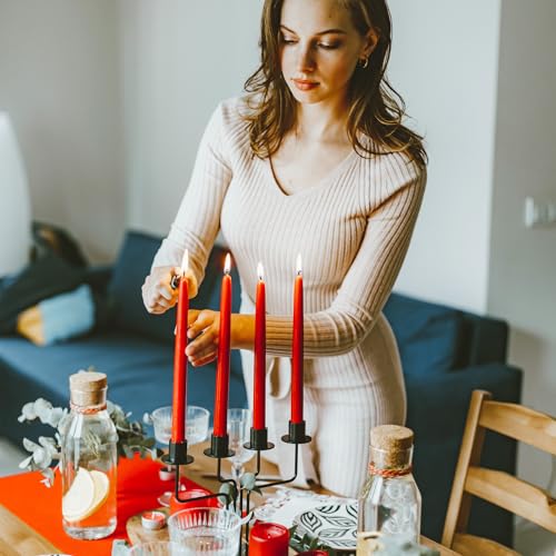 Decorative Taper Candles 10 Inch Pack of 4, Red Dripless Smokeless Candles, Unscented for Candle Holders and Home Decor, Christmas, Meditation, Patio, Table Decorations