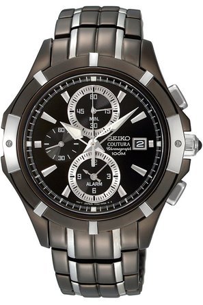 ZCR[ Seiko SNAE57 Men's Coutura Alarm Chronograph Black Dial Watch j Y rv ysAiz
