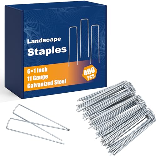 Whonline 400pcs 6 Inch Landscape Staples, Garden Staples Galvanized 11 Gauge Garden Stakes U-Shaped Pins Tent Ground Fence Stakes Yard Lawn Staples for Landscaping Fabric Irrigation Tubing