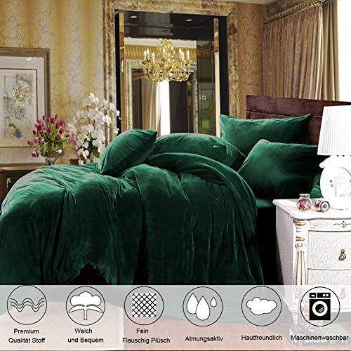 Michorinee Winter Plüsch Bettwäsche Set 135x200 cm Dunkelgrün 2teilig – Ansicht 2