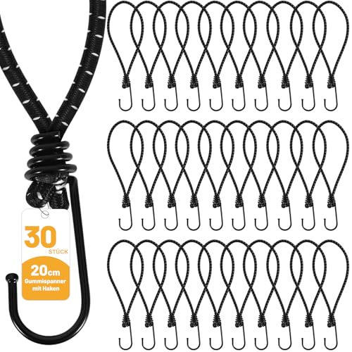 Cokaca Expander con ganchos, 30 unidades/20 cm, goma tensora con ganchos, tensor de goma resistente con ganchos, adecuado como gancho de sujeción, eslingas de expansión para pancartas estacionarias,