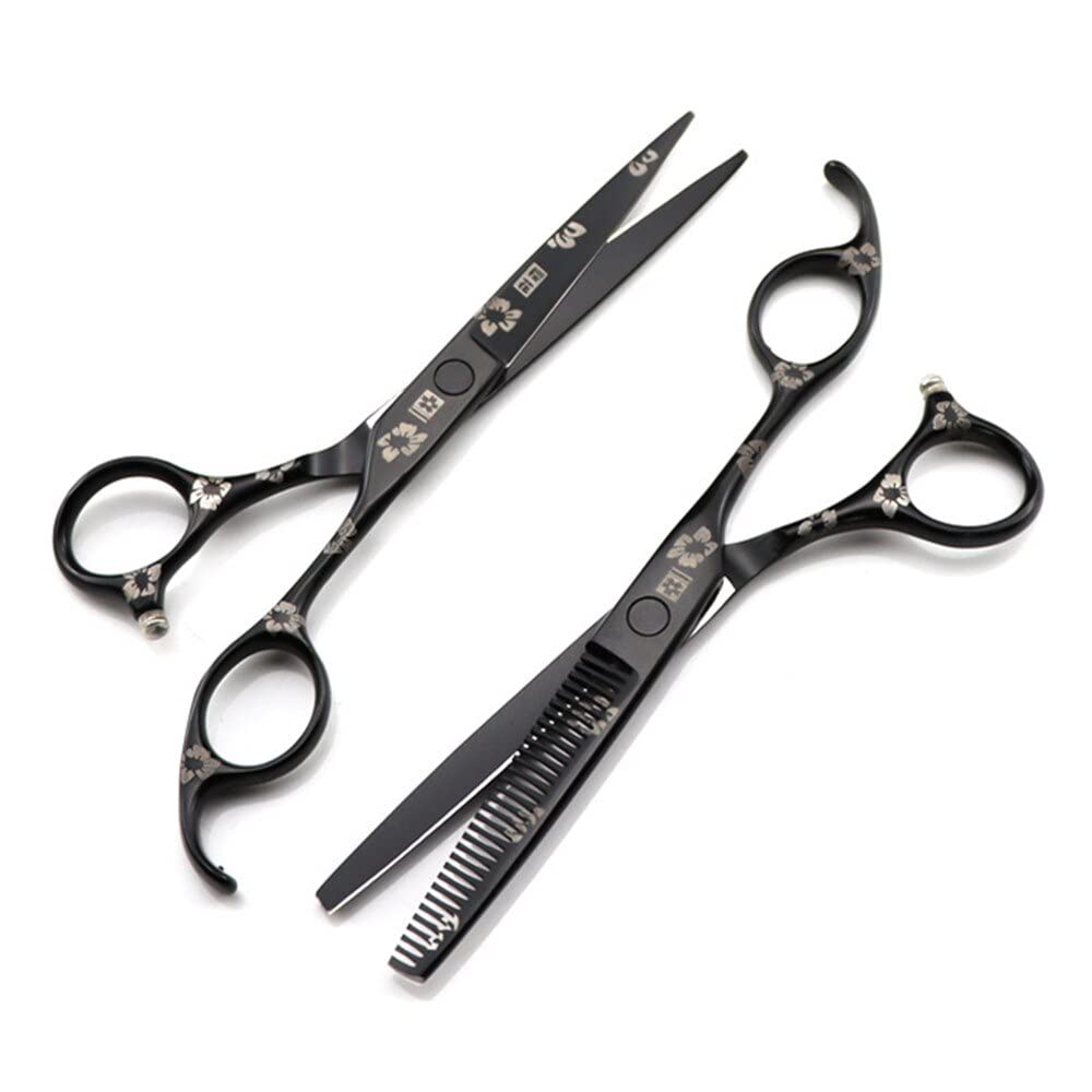 Ciseaux de coiffure professionnels en acier inoxydable, 6 pouces, en acier 440C japonais, motif fleur noire, for coupe de cheveux, ciseaux de coiffure