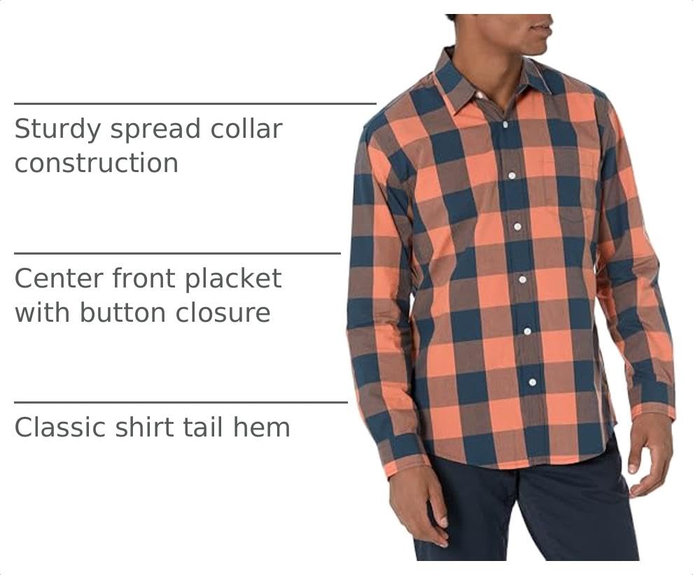 Image of Amazon Essentials Men's Regular-Fit Long-Sleeve Casual Poplin Shirt, Button Front, Business Casual, Collared