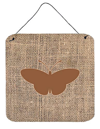 Caroline's Treasures BB1043-BL-BN-DS66 Butterfly Burlap and Brown BB1043 Wall or Door Hanging Prints Aluminum Metal Sign Kitchen Wall Bar Bathroom Plaque Home Decor, 6x6, Multicolor