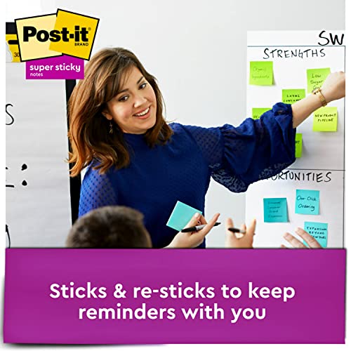 Post-It Super Sticky Notes, 3X3 In, 24 Pads, 2X The Sticking Power, Energy Boost, Bright Colors (Orange, Pink, Blue, Green),Recyclable (654-6Ssau) #TOP3