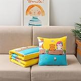 Surwin Reisedecke Kissen Decke 2 in 1, Flugzeug Auto Steppdecke, Mikrofaser Decke Verwandlungskissen mit Reißverschluss, Multifunktionale Zierkissen Wohndecke Sofakissen (100x150cm,Gelbe Katze)