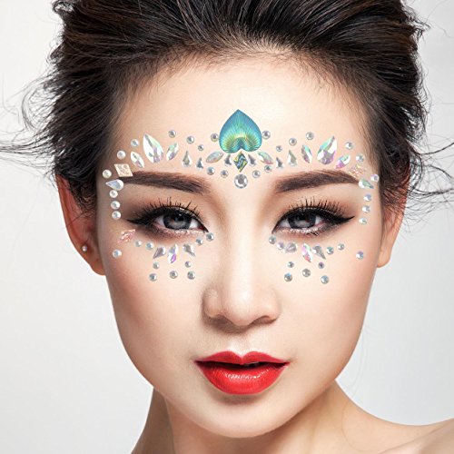 COKOHAPPY 2 Sheets Face & Breast Mermaid Rhinestones Sticker Gem with 8 Boxes 10ml Holographic Chunky Glitter Ultra-thin Colorful Mixed Paillette - Festival Rave Party Jewel Tattoo Set 1