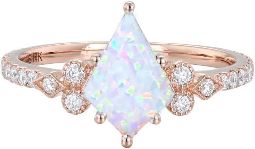 Kite Cut Opal Rings for Women Opal and Moissanite Engagement Rings for Women 10K 14K 18K White/Yellow/Rose Gold Opal Engagement Wedding Ring Anniversary Promise Ring Free Engraved