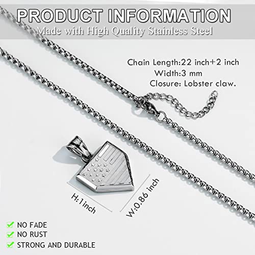 Zray Usa Flag Baseball Plate Necklace For Men Personalized Bible Verse Shield Pendant Stainless Steel Chain 22+2 Inch Inspirational Baseball Sport Gift Patriotic Jewelry For Boys（S-Always Remember） #TOP2