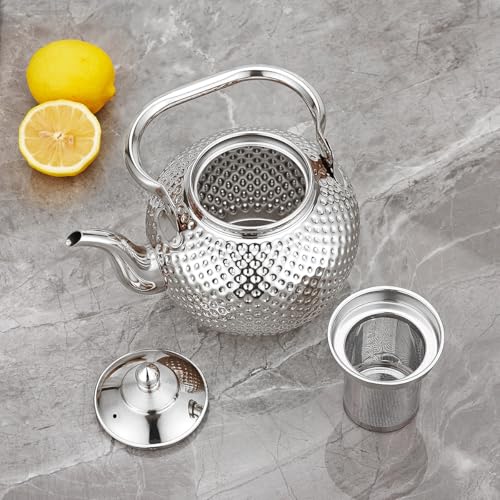 SANQIAHOME 1200ml Teapot with Infuser Stainless Steel Lifting Handle Tea Maker Silver by SANQIAHOME - Image 5
