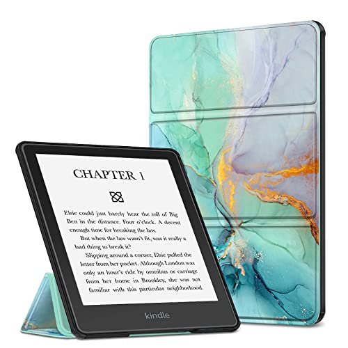 FINTIE Étui pour 6,8' Kindle Paperwhite (11e génération, modèle 2021) et Kindle Paperwhite Signature Edition, Coque Léger Mince de Support avec réveil/Veille Automatique, Emerald Marble