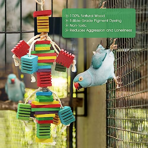 Budgie Toys Parrot Toys Hanging Pieces, Bird Chewing Toys Colorful Wooden Blocks Multi-layer, Cockatiel Toys With Unique Groove for African Grey Small Medium Parrot Decorative Bird Cage - Image 3