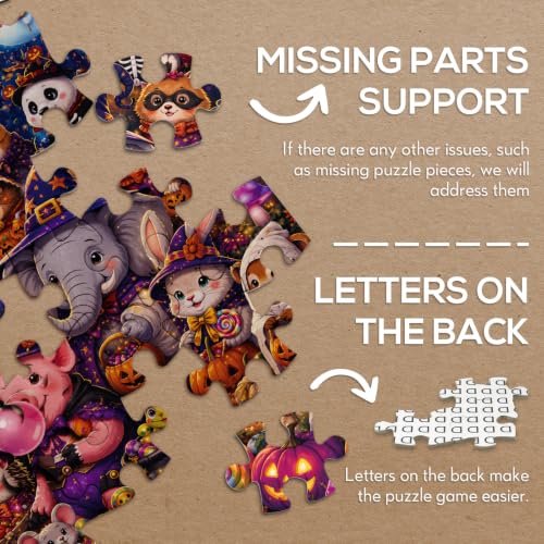 Halloween Animal Party Jigsaw Puzzle 1000 Pieces for Adults, Spooky Witch Ghost Pumpkin Jigsaw Puzzle, Funny Forest Castle Challenging Puzzles - image 7