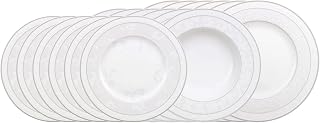 Villeroy & Boch Gray Pearl Teller-Set 18-teilig, Hochwertiges Geschirr mit grauen Ornamenten, Premium Bone Porcelain, Spülmaschinenfest & Mikrowellensicher, Weiß
