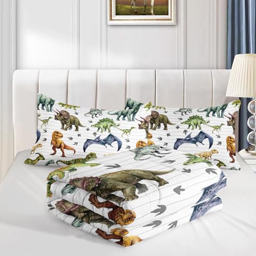Image of QOOMO Cartoon Dinosaur Comforter for Girls Boys Jurassic Duvet Set Black Animal Bedding Set Queen Size with 2 Pillow Shams Lightweight Microfiber for All Seasons