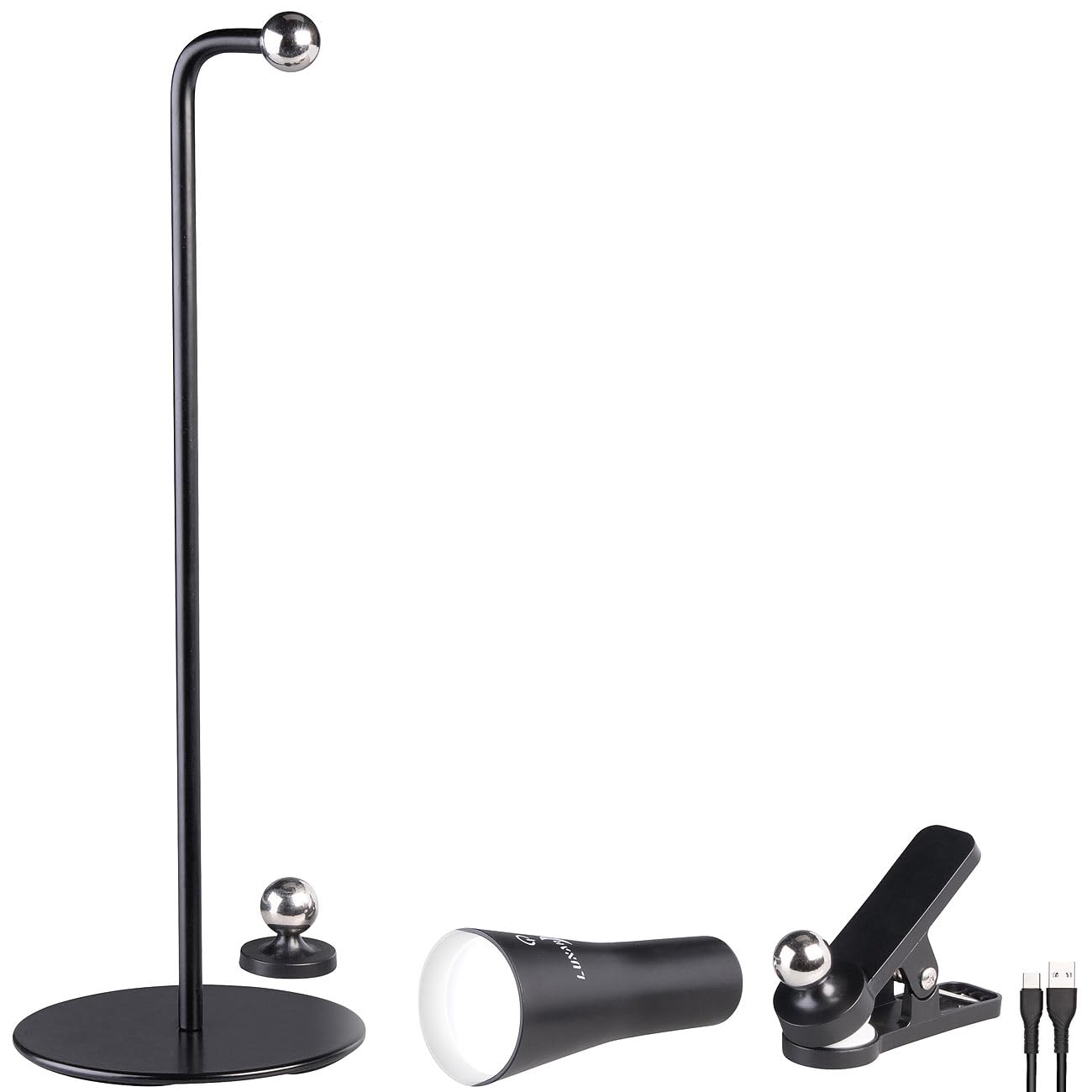 Lunartec Multi-Akku-Lampe: 4er-Set 4in1-Akku-Tisch-, Wand-, Klemm- & Taschenlampe, 3 Modi,schwarz (Stand-Lampe, Bilderlampe)