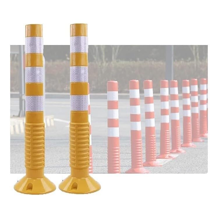 Bornes de stationnement fixes avec colliers réfléchissants et cônes jaunes et blancs x2