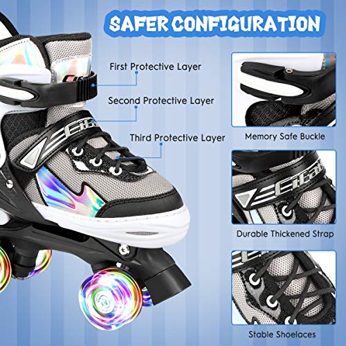 Roller Skates For Girls Boys Kids, Black Pink Purple 4 Sizes Adjustable Kids Roller Skates With Light Up Wheels And Shining Upper Design, Roller Skates For Toddler Kids Ages 4-13 #TOP4