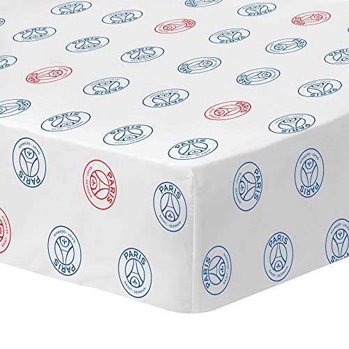 PSG Drap Housse PSG Classic 140X190 Cm 100% Coton 57 Fils 046838, Bleu/Rouge