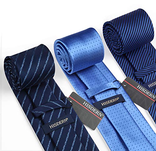 HISDERN Lot 3 PCS Ties for Men Business Ties and Pocket Square Sets with present Box Classic Silk Tie Collection & Handkerchief - Thumbnail 7