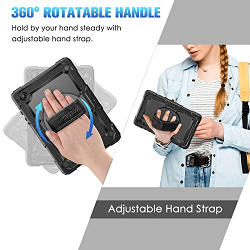Casebot Shockproof Case For Samsung Galaxy Tab A8 10.5 Inch 2022 Model (Sm-X200/X205/X207) With Screen Protector, 360° Rotating Kickstand Rugged Heavy Duty Hybrid Cover W/Hand Shoulder Strap, Black #TOP2