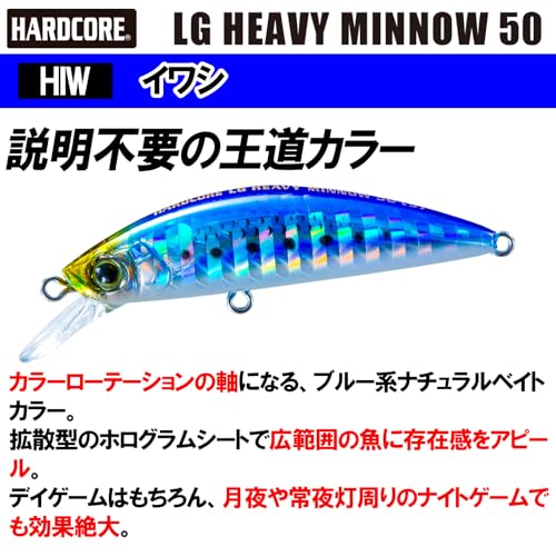 DUEL(デュエル) HARDCORE(ハードコア) ルアー ヘビーシンキングミノー ハードコア LG ヘビーミノー (S) 50mm Weight:6g F1200-HIW-イワシ ライトゲーム 6枚目