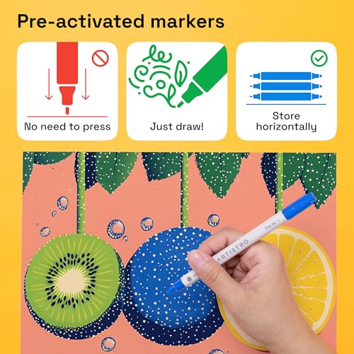 Image of ARTISTRO 60 Acrylic Paint Markers for Rock, Fabric, Wood, Glass, Eggs - Dual-Tip Paint Pens for Coloring Books for Adults, Teens, Kids - Art & Craft Supplies - Gift Idea - Easter Basket Stuffers