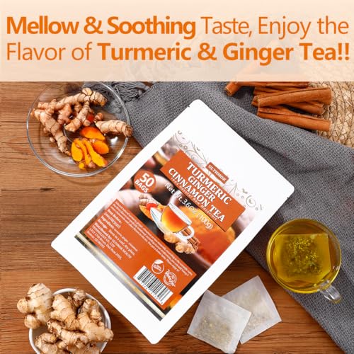 50 Premium Turmeric, Ginger, Cinnamon Blend Tea Bags, 100% Natural & No Additives & Caffeine Free. - Image 2