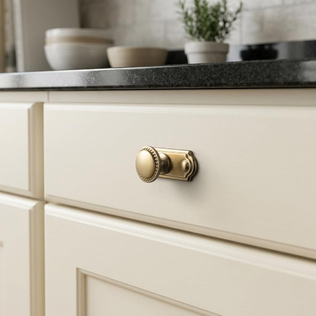 Champagne Bronze Cabinet Knobs with Industrial Backplates Modern Drawer Pulls for Kitchen and Dresser Hardware Handles, Set of 6