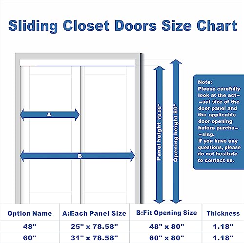 WIN STELLAR Sliding Closet Doors 48\" x 80\" (Double 25\" x 80\") Tempered Frosted Glass Door with Hardware Kit, Pre-Assembled Panels with Water-Resistance Surface & No Damage to Floor Easy Installation - Thumbnail 5