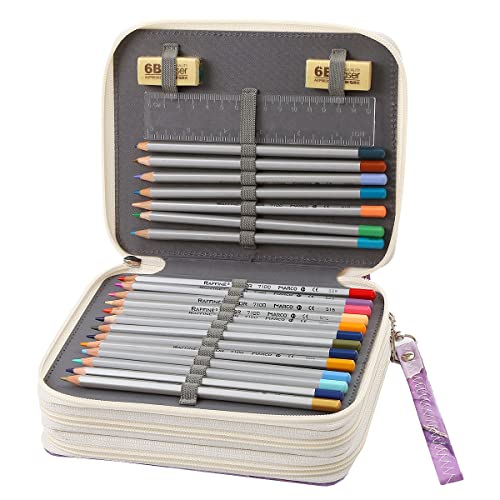 Image of 72 Slots Pencil Case Organizer w /Removal Handle Strap | 3-Layer Zipped Pencils Box Large for Colored Pencils Watercolor Pencils for Office and Travel for Artist