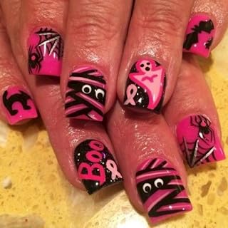24Pcs Halloween Pink Press on Nails Short Square False Nails Cute Ghost Face Spider Web Fake Nails Black Cat Bat Glue on Nails Stick on Nail Pink Full Cover Glossy Acrylic Nail for Women