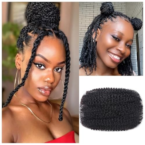 Afro Kinkys Bulk Human Hair 12 Inch 35 Gram Per Bundle 100% Human Hair for Dreadlocks Extensions Repair Locs Mini Twist Braiding, Crochet Braids Soft 4C Afro Kinky Curly Bundles Hairs Bulk, 1B Black