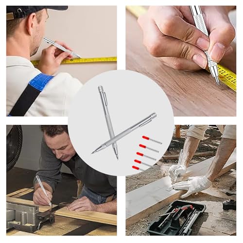 GisWell 12 Stück Wolframcarbid Stift, Anreissnadel Hartmetall mit Magnet, Anreissnadel Metall Kugelschreiber,mit 10 Ersatz-Red-Hat-Markierspitzen,für Holz Keramik