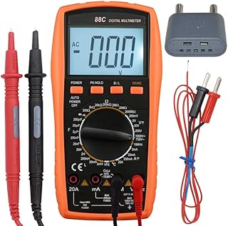 Backlit Digital Multimeter with Large LCD Display, Measures DCV, ACV, DCA, ACA, Inductance, Frequency, Temperature in Celsius, Capacitance, Resistance - by EX ELECTRONIX EXPRESS