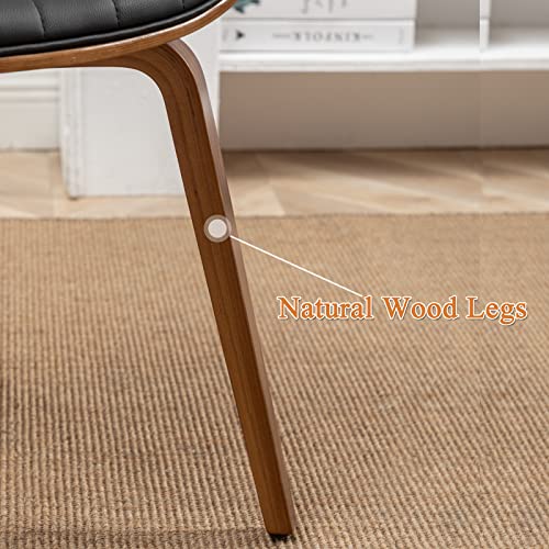 Lunling Mid Century Modern Dining Chairs Set Of 4 Retro Black Faux Leather Chairs With Walnut Bentwood Upholstered Seat Wood Legs Adjustable Foots For Kitchen Dining Room Chairs #TOP3