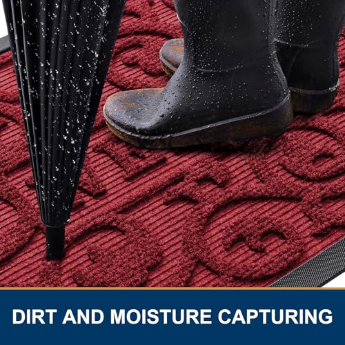 Image of Smiry Welcome Door Mat Outside Entrance, Heavy Duty Trap Dirt and Moisture Easy Clean Low Profile Patio Porch Indoor Outdoor Front Doormat for Entry, 47x32 Inch, Burgundy