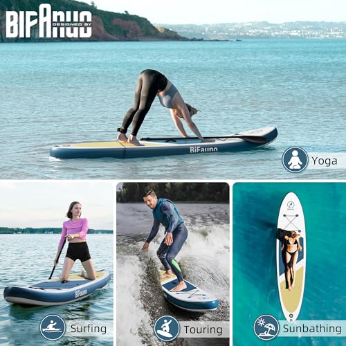 Bifanuo Inflatable Stand Up Paddle Board for Adults with SUP Accessories and Backpack Paddle Boards Non-Slip Deck, Wide Stance, Bottom Fin, Double Action Pump - Thumbnail 6
