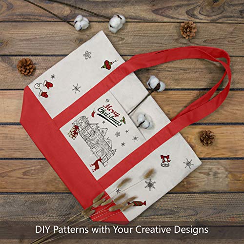 Image of TOPDesign 1-Pack Canvas Tote Bag with an External Pocket, Reusable Grocery Shopping Bag, Top Zipper Closure, Daily Essentials (Red /Natural)